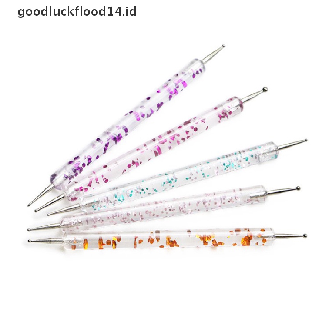 [OOID] 5Pcs 2 Way Nail Art Dotting Painting Pen Manicure Nail Glitter Tools Dotting Pen ID