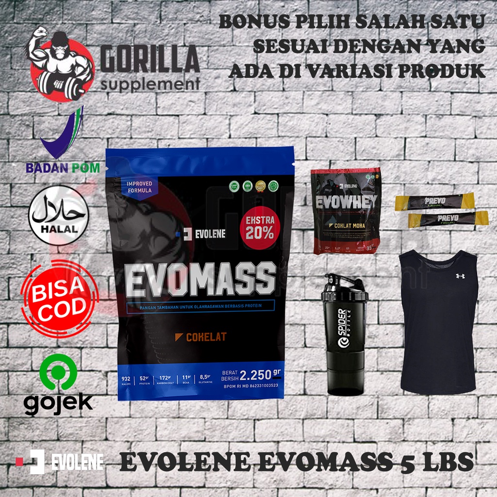 Evolene Evomass 5lbs 5lb 2.25kg Evo Mass Gainer Suplemen Fitness Bulking penambah berat badan Susu Olaraga Epolen