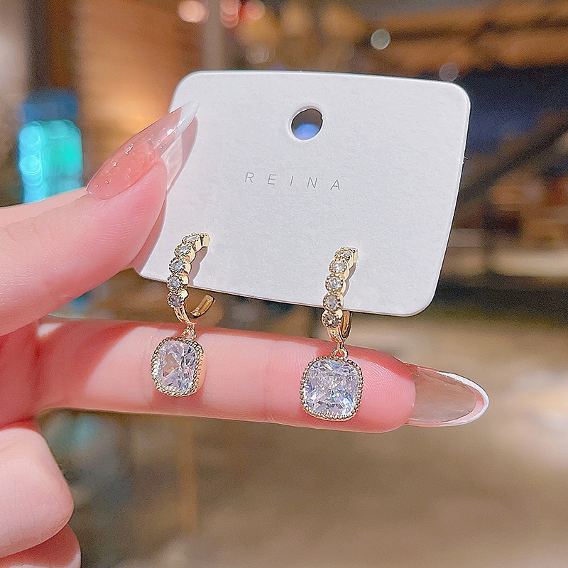 Anting Tusuk Gantung Bahan Sterling silver 925 Desain Geometri Hias Zircon Gaya Korea Untuk Wanita