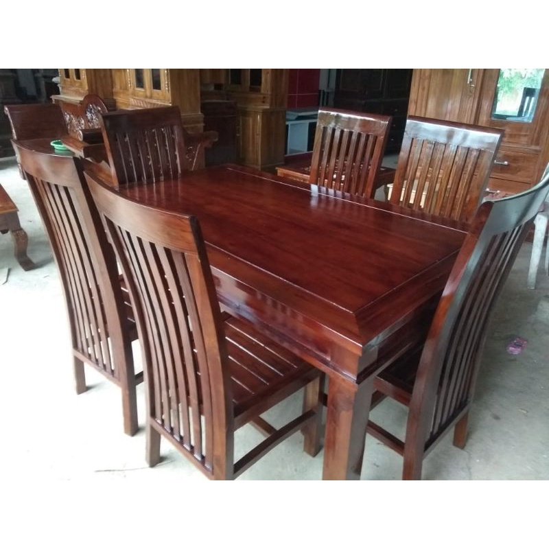 MEJA MAKAN KAYU JATI 6 KURSI