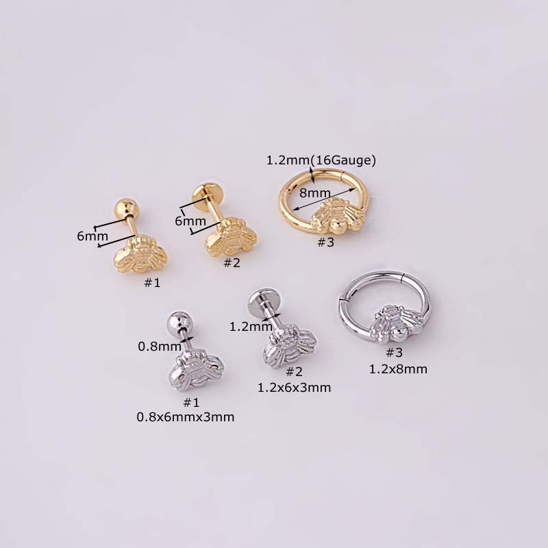 1pc Anting Tindik Hypoallergenic Bentuk Lebah Bahan Stainless Steel