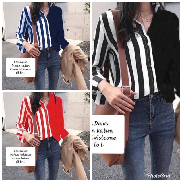 JC MP Kem Deiva Stripe / Kemeja wanita kombinasi modern / Kemeja wanita muslimah