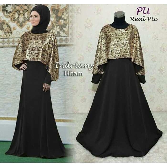 NISSA SABYAN  GAMIS PESTA INDRIANY HITAM BALOTELI ORI BAJU PESTA GAMIS BRUKAT GLITER - Hitam