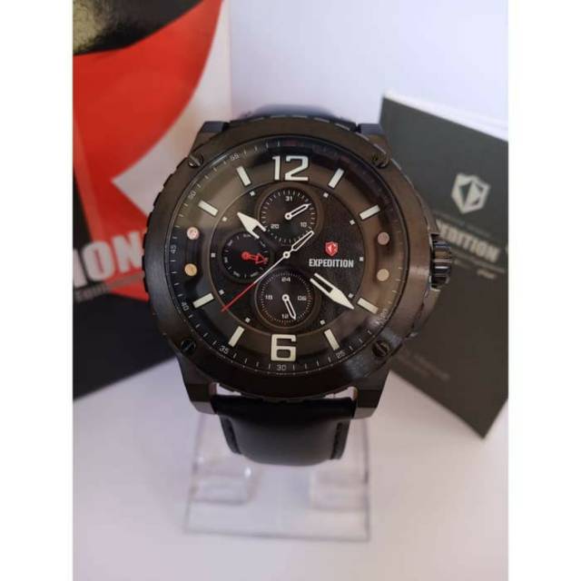EXPEDITION 6784 Jam Tangan Pria Sporty Full Black Leather Black Original