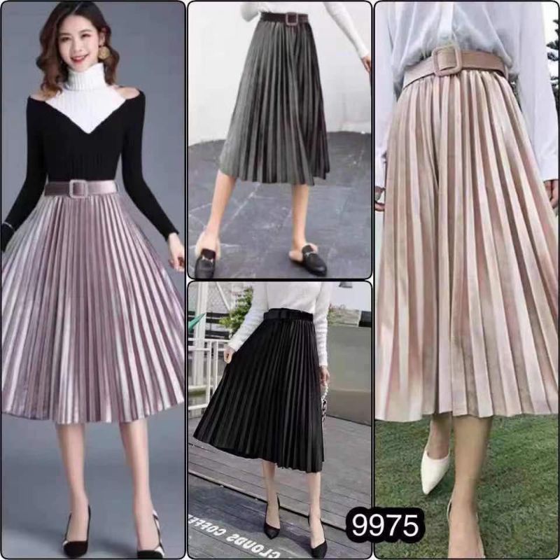 Rok 7/8  impor velvet premium + Free Belt / rok bludru plisket premium