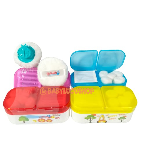 Tempat Bedak Bayi Reliable Double Susun (FREE Cotton Ball + Cotton Bud) Powder Case with Cotton Balls Cotton Buds