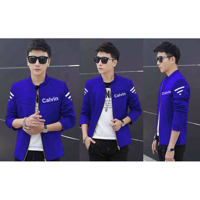 [jaket calvin benhur VL] jaket pria babyterry biru