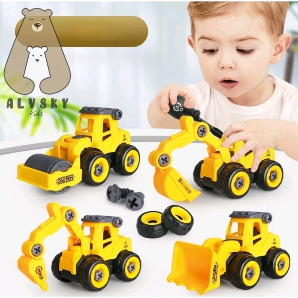 MAINAN EDUKASI ANAK DIY ASSEMBLY BONGKAR PASANG MOBIL TRUCK 4 IN 1 / DIY TRUK ISI 4 PCS