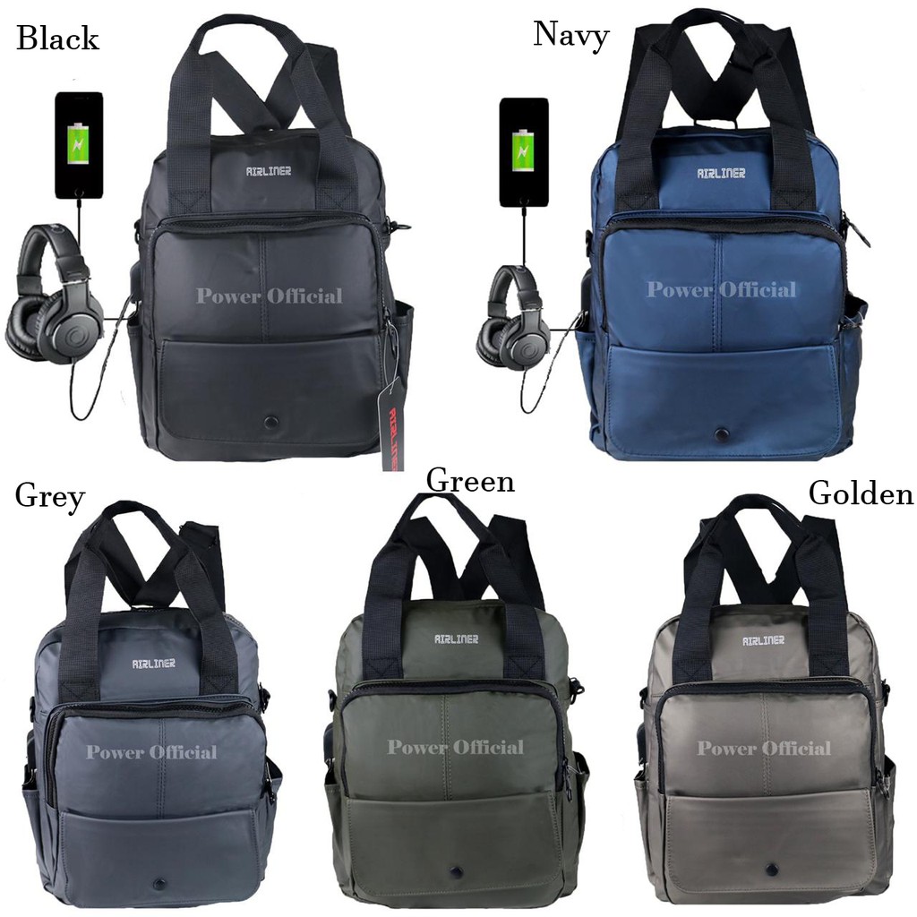 Tas 3 in 1 Airliner Ransel ABG Tas Selempang Pria 2 USB Port Tas Multifungsi Sling bag Import