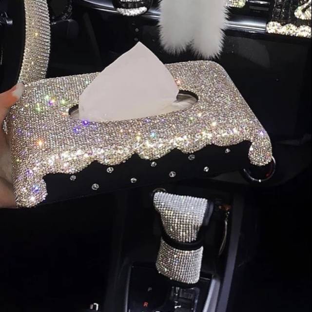 Tenpat tissue putih kotak tissu mobil Kotak Tisu DAD Falling Star Crystal Full Bling Bling Premium Edition