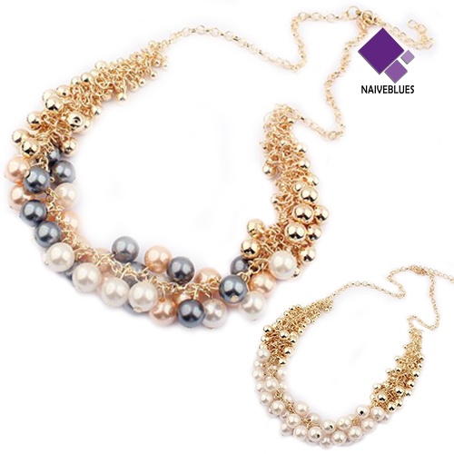 Kalung Rantai Multilayer Aksen Mutiara Imitasi Untuk Wanita