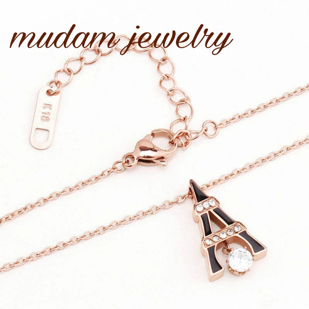 Kalung Titanium Model Menara Eiffel Paris Dengan Kristal