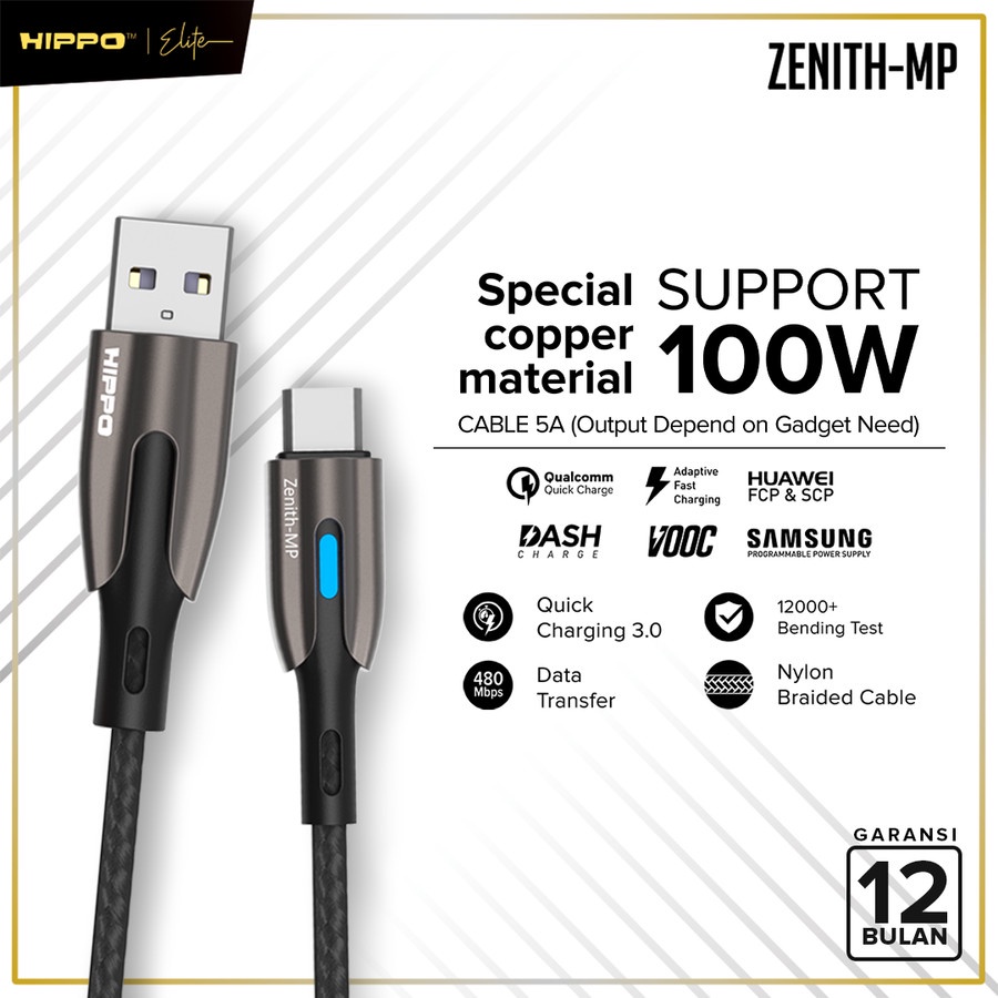 Hippo Zenith MP Kabel Data USB Type C 5A Fast Charging 100W