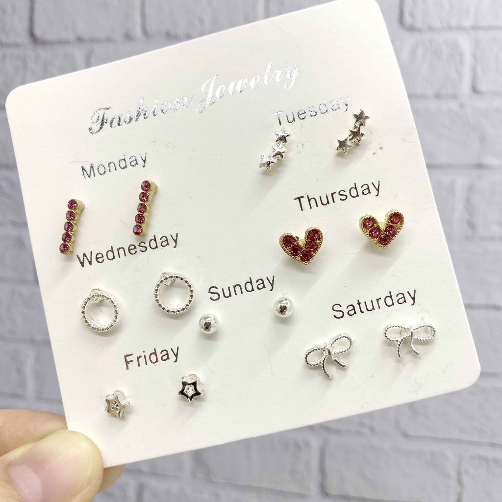 Anting Set 6 Pasang Anting Tusuk 6 in 1 Fashion Ala Korea Aksesoris Murah Dalika-M