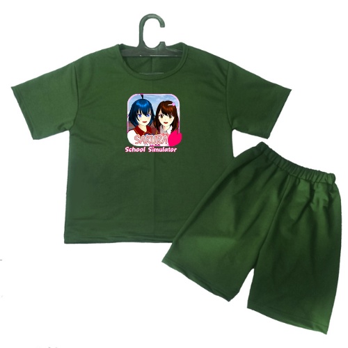 Setelan Kaos Anak SAKURA  Oblong Pendek + Celana Size S - L/Set Anak