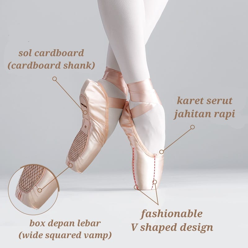 SEPATU BALET ANAK DEWASA WANITA SATIN IMPOR BALLERINA POINTE SHOES SEPATU BALLET IMPORT