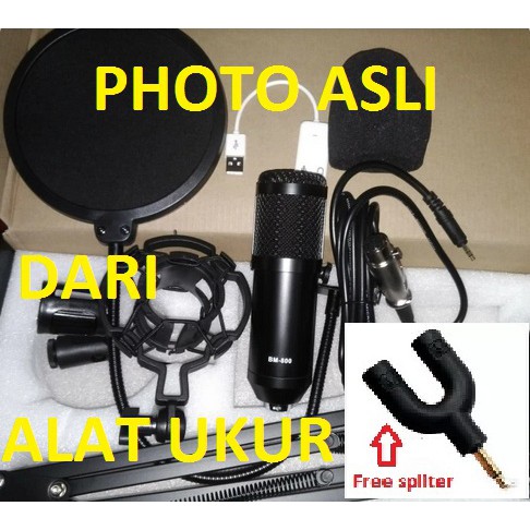Paket recording smule youtube mic condenser BM800 Original Full Set - Hitam