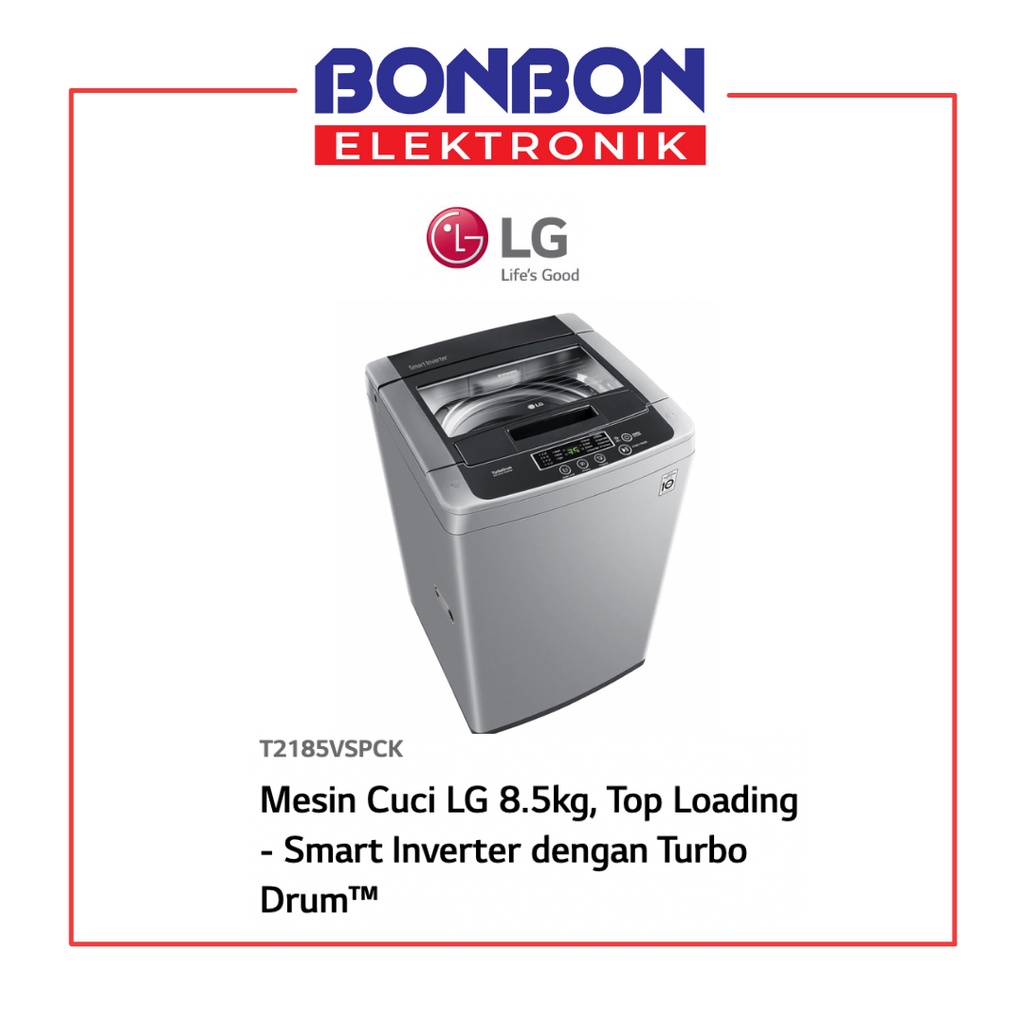 LG Mesin Cuci 1 Tabung 8.5KG T2185VSPCK / T 2185 VSPCK Smart Inverter