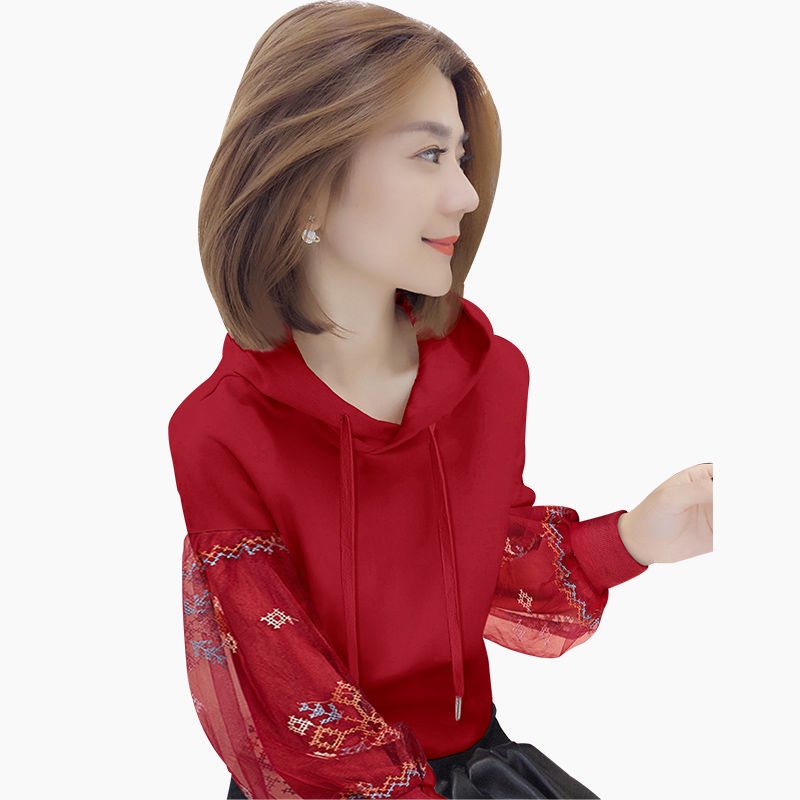 European station Lantern Sleeve printed Hoodie women's 2021 spring new European Korean loose fashion