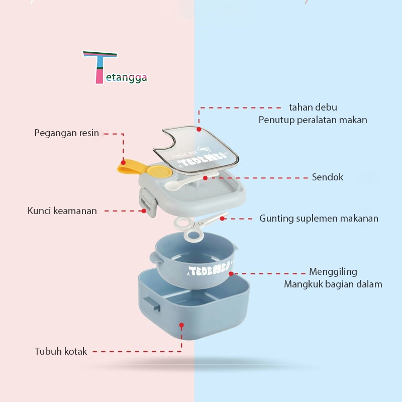 Kotak Makan Siang Portabel Bahan Jerami Gandum  Anti Bocor Untuk Anak Mangkuk Mie / Free Gunting Sendok