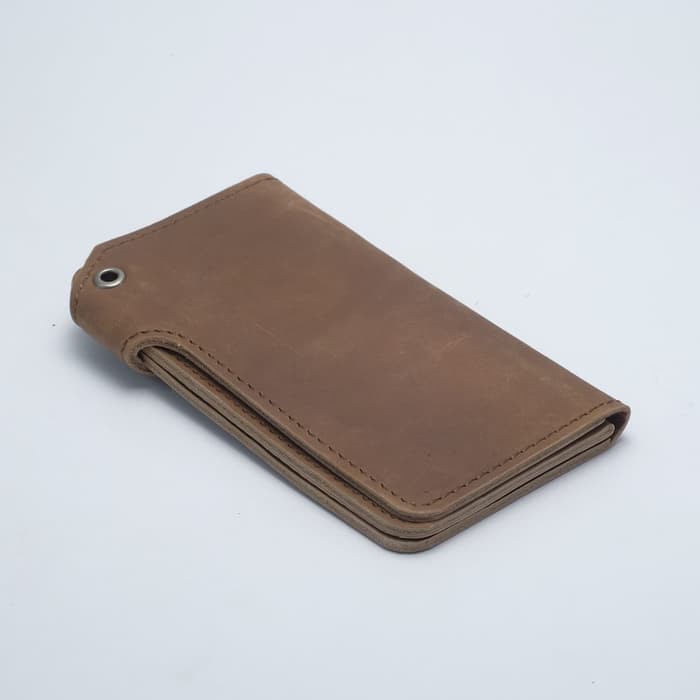 dompet tinggi berdiri model kancing diluar warna coklat bikers PHWL168