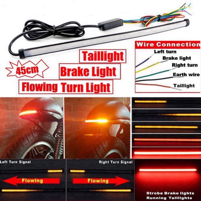 Lampu led rem fleksibel 45cm sein running hazzard motor mobil kualitas bagus rem custom