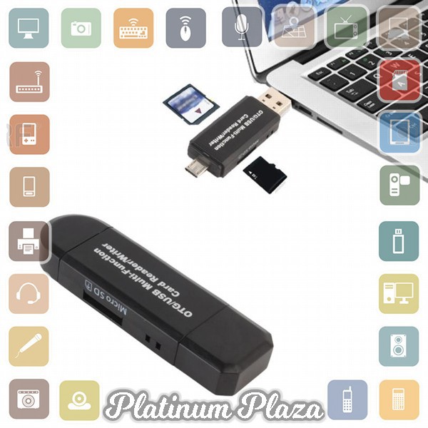 Centechia 2 in 1 OTG Card Reader SD/TF Card Micro USB 2.0 - USB30HS - Black`I68QLZ-