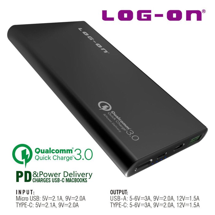 Power Bank POWERBANK LOGON 10.000 Mah QUICK CHARGER 3.0 - PD 18W 690L