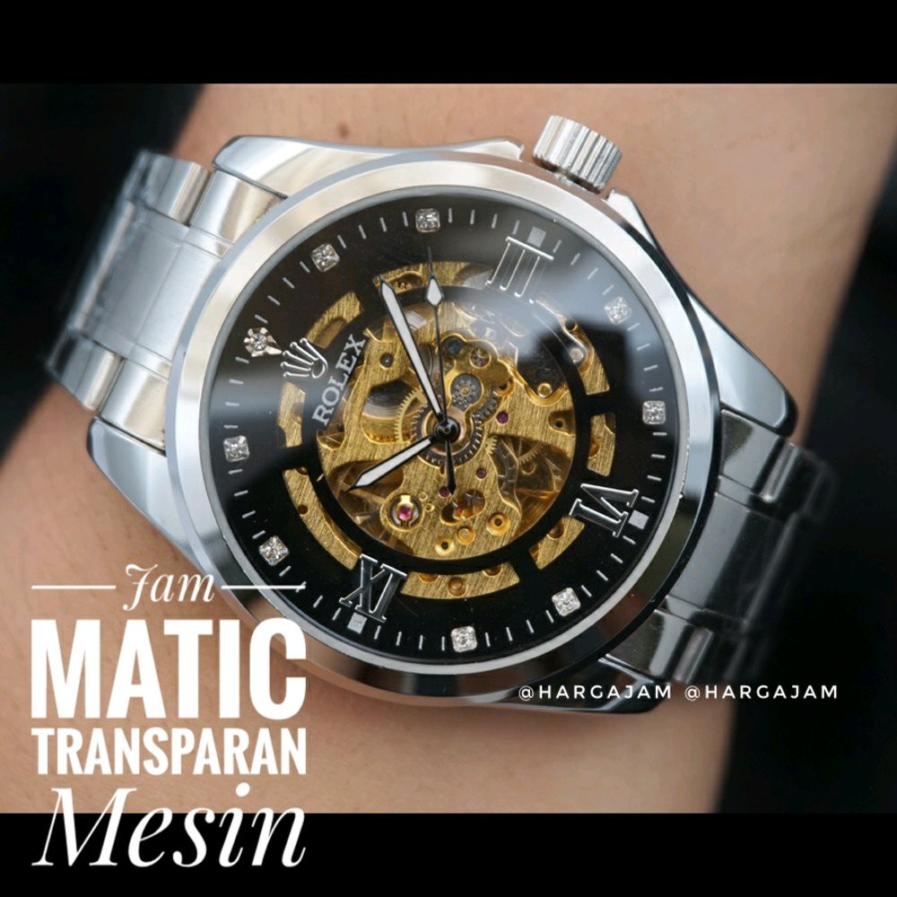 Jam Tangan Pria Automatic Rolex Skeleton Rome by hargajam matic otomatis transparan