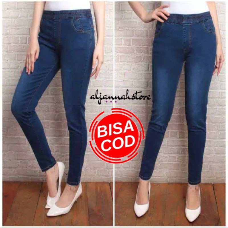 (XL-6L)PENTA JEANS||CELANA LEGGING JEANS WANITA FULL KARET