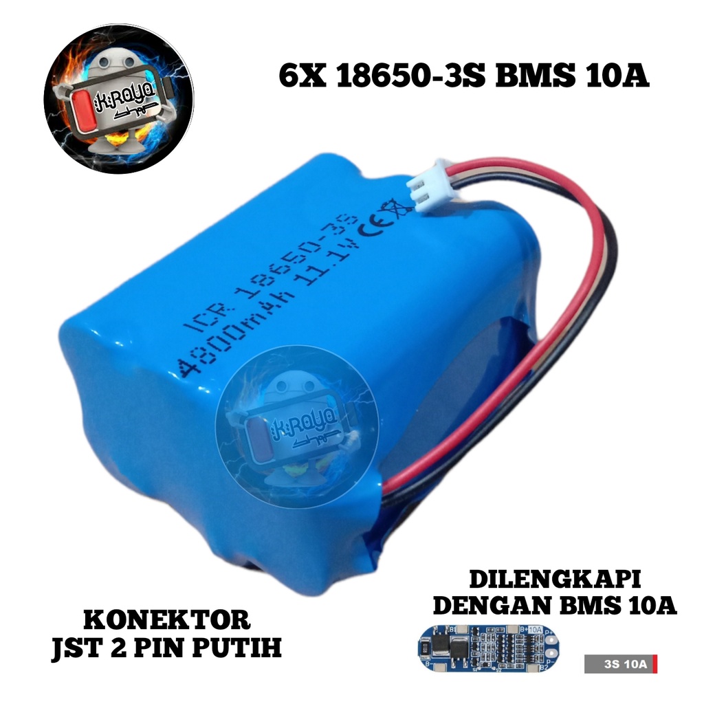 Batrerai RC / Batrai Speaker /Elektronik Lainnya 6X 18650-3S BMS 10A 11.1V Konektor JST 2 PIN PUTIH