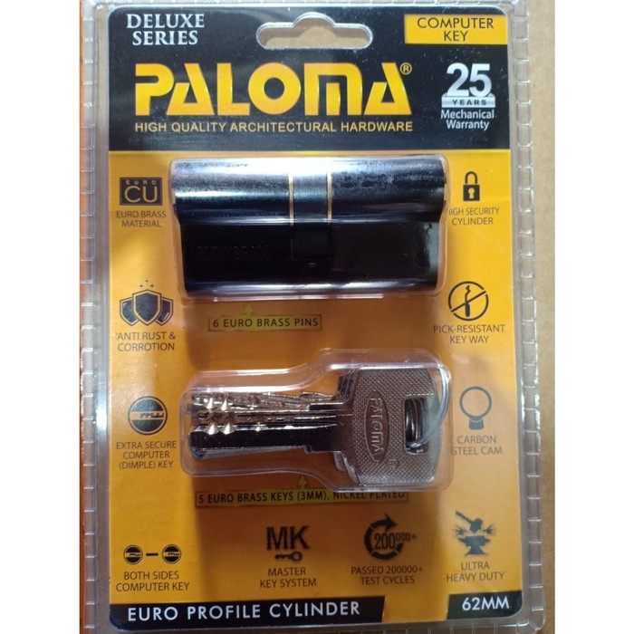 KUNCI Double Cylinder PALOMA CLP 516 DLX 62MM Computer Key HITAM MATT