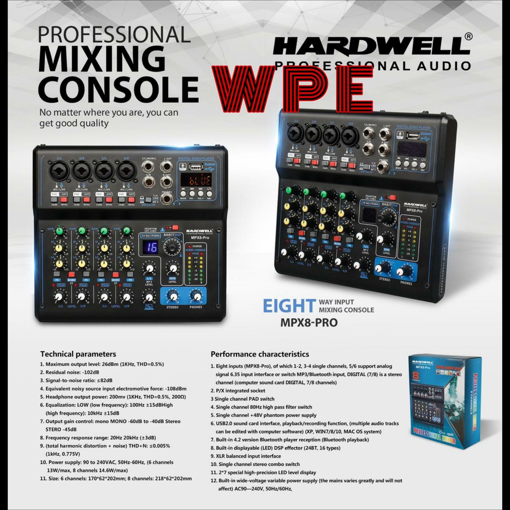 Mixer audio hardwell original HARDWELL MPX8 PRO 8 channel bluetooth