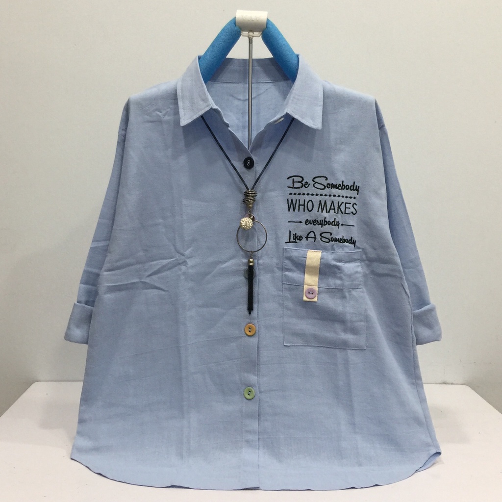 TOKOHAVEONLINE B341 ATASAN KEMEJA WANITA KATUN LINEN IMPORT SIZE XL LD 106CM