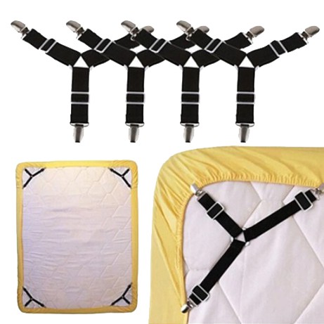 BED SHEET 4 Pcs Penjepit Dan Pengait Sudut Sprei KLIP Jepitan Ujung Sprei Tali Karet Sprai Anti Geser Adjustable