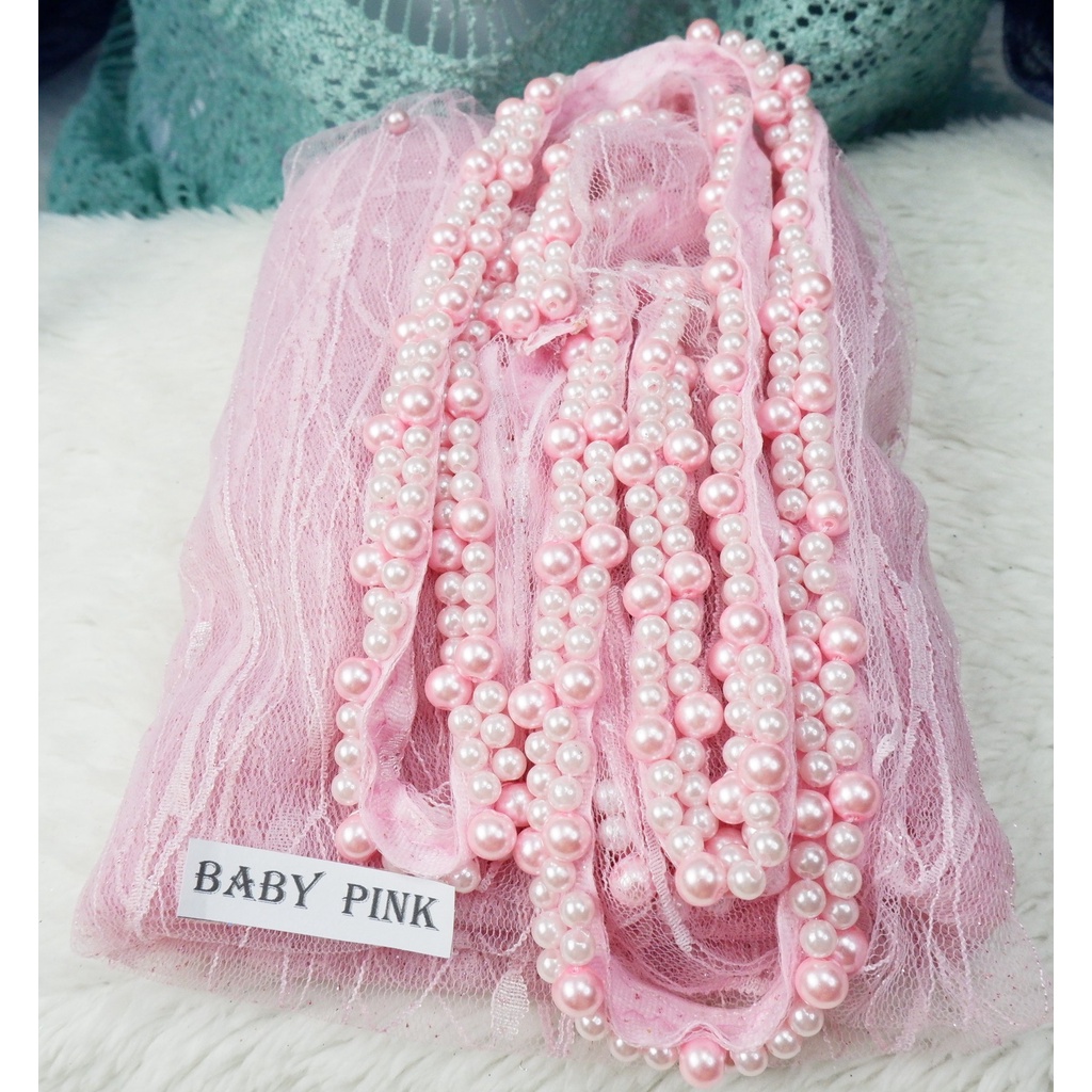 VEIL  MUTIARA SLAYER  PENGANTIN MOTIF ALL VARIAN COLOUR-PINK BABY