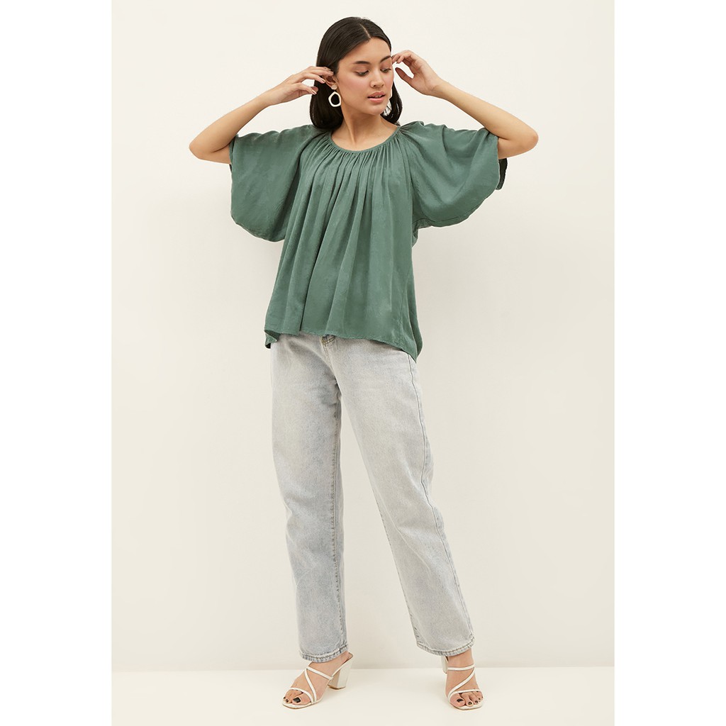 N&amp;A - SCALI PUFF SLEEVE TOP IN DUSTY GREEN - Pakaian Wanita Sehari Hari