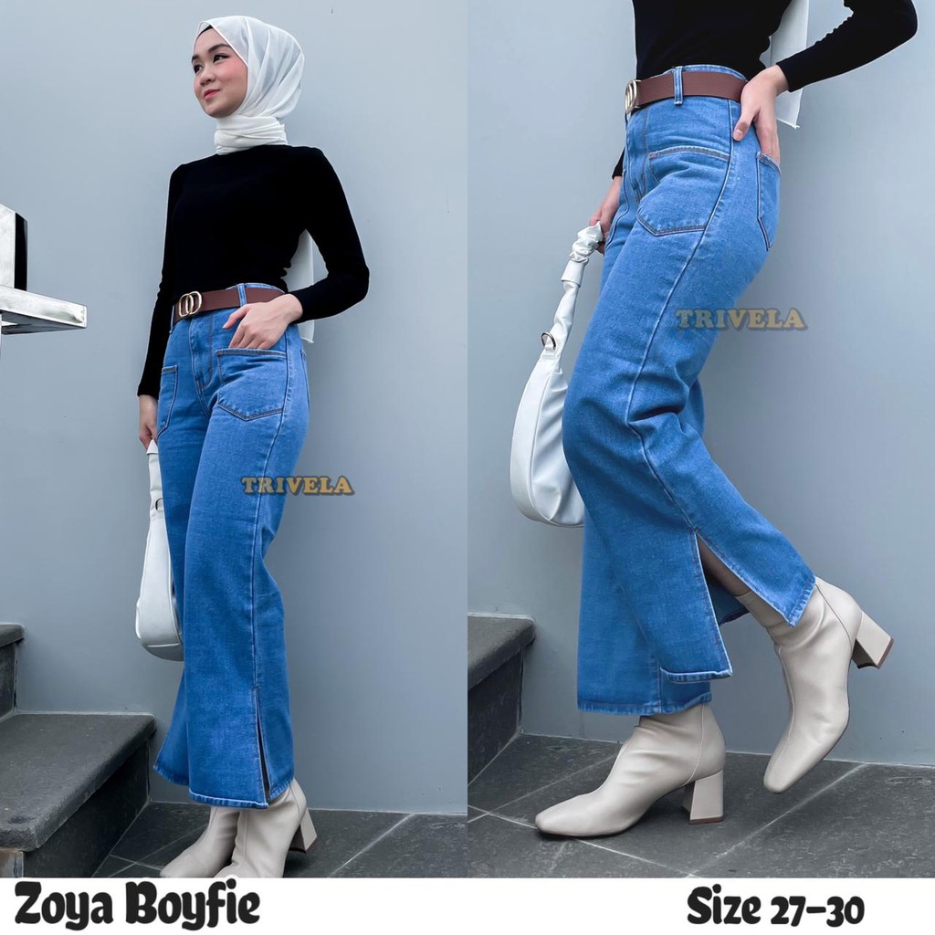 TRIVELA - Boyfriend Jeans Zoya / Boyfriend Jeans Wanita / Kulot Jeans Wanita