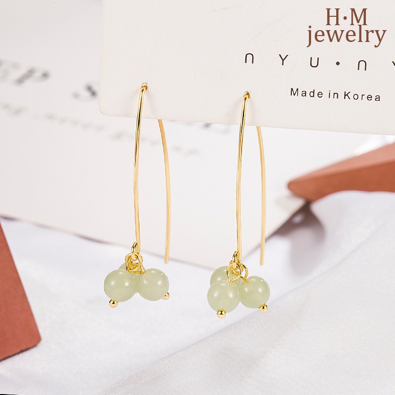 Anting Gantung Batu Giok Hetian Retro Simple Kualitas Tinggi Untuk Wanita