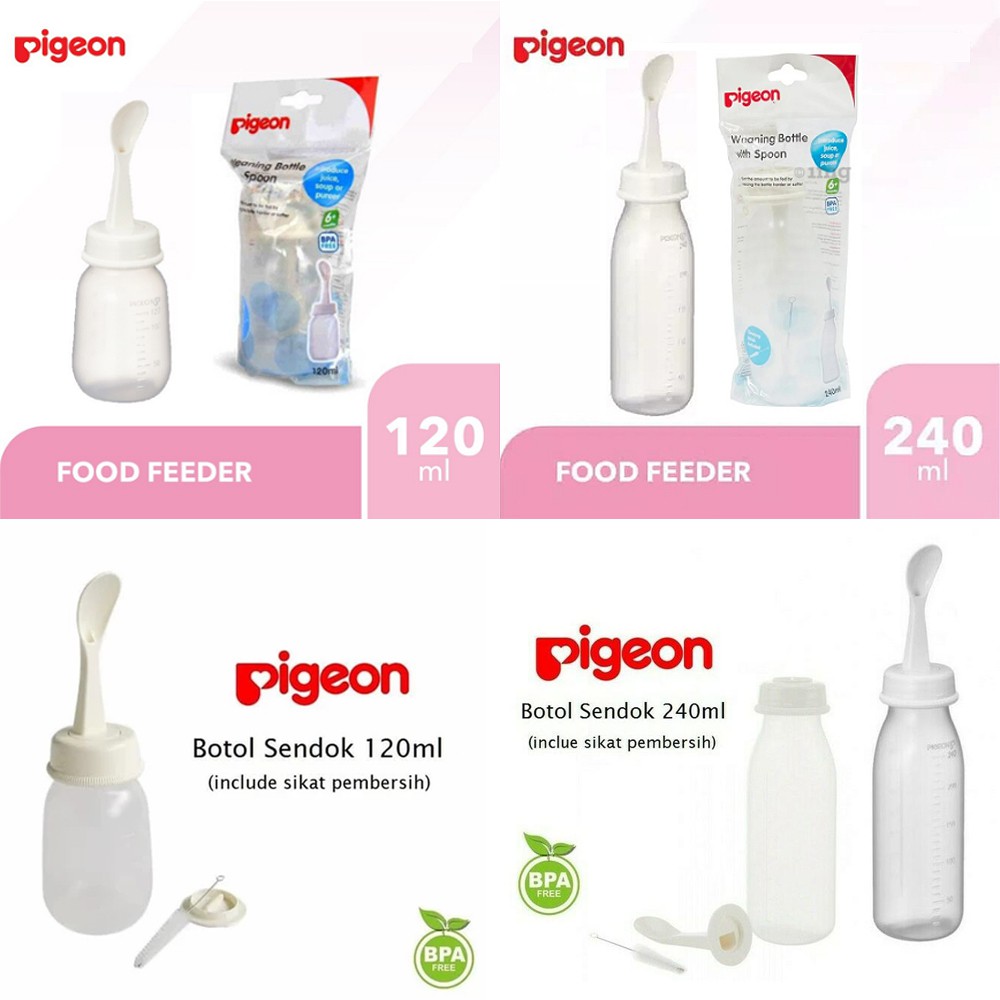 Pigeon Food Feeder Weaning Bottle with Spoon Botol Sendok Makan Bayi