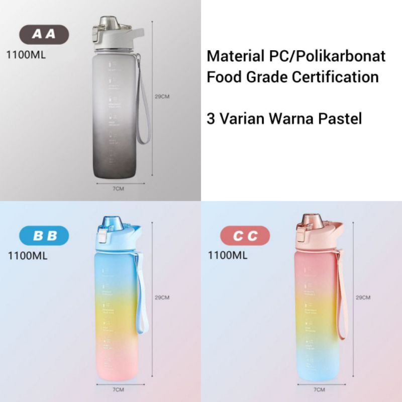 Botol minum pastel 1,1L / Botol minum Gradient color