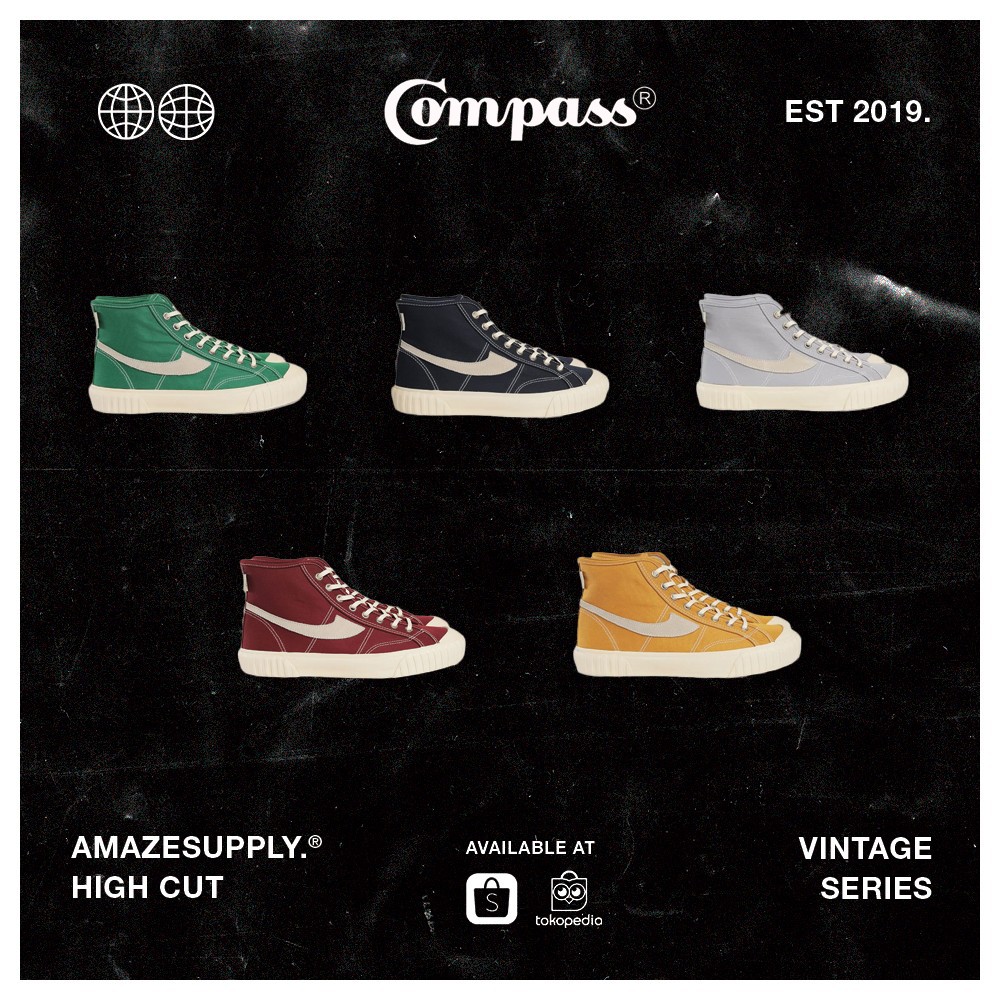 Compass Vintage High Black White / Maroon / Mustard / Green / Grey