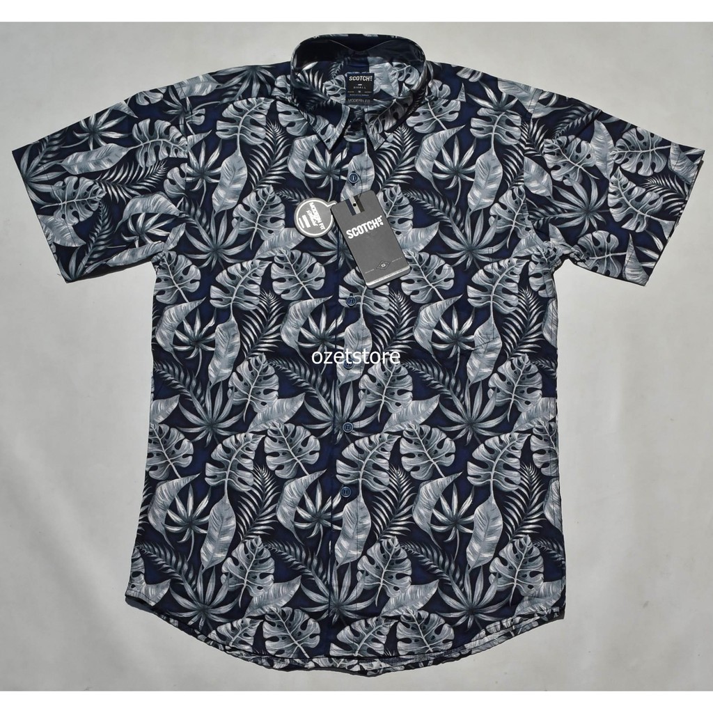 SCOTCH & CO Kemeja Pria Casual Lengan Pendek Biru Motif Modern Fit CG03