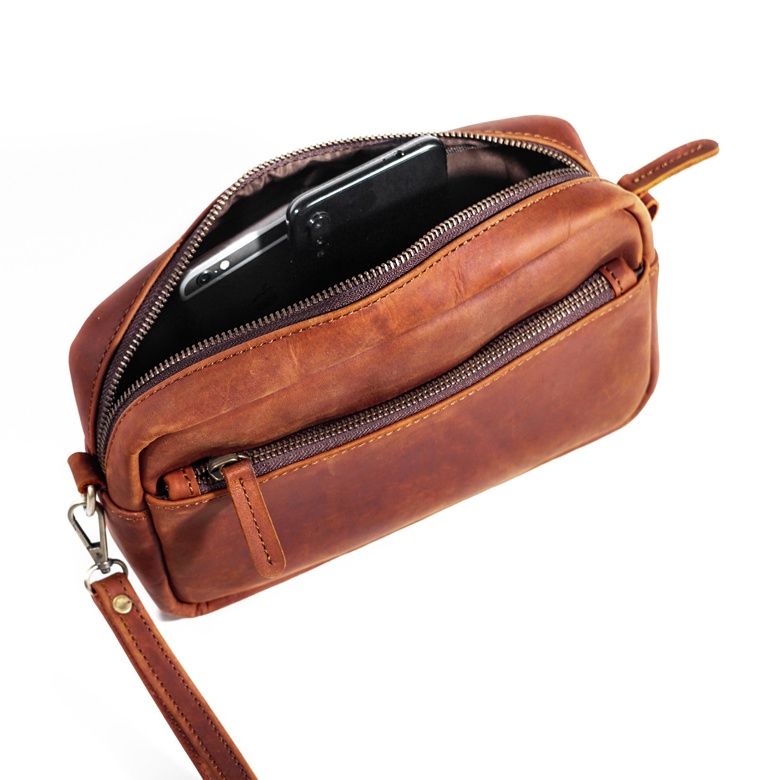 TAS TANGAN PRIA WANITA KULIT ASLI LEATHER POUCH HAND BAG