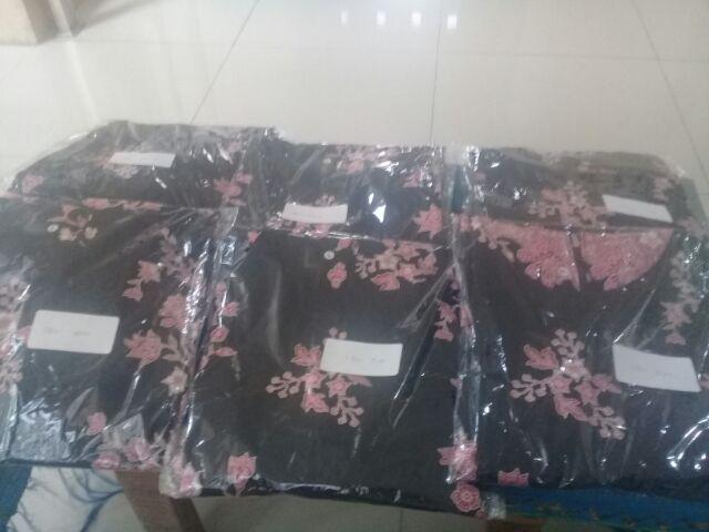 Tunik Fincent Batik Cibulan Melati Hitam Pink Cantik Sakura Longblouse Floral Flower Bunga