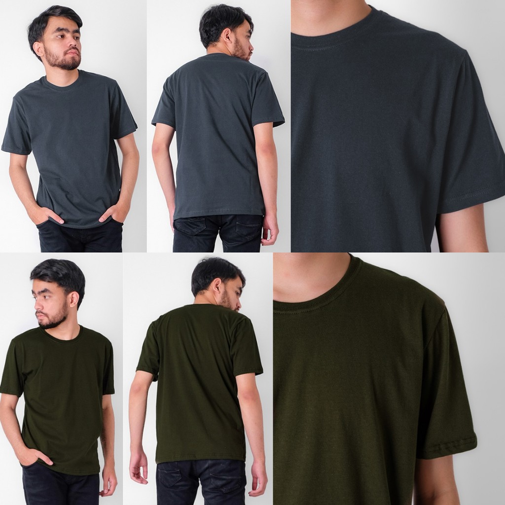 Kaos Polos Pria Dewasa Katun Combed 30S Warna Hitam Abu Army Navy Tosca Putih Mustard Hijau