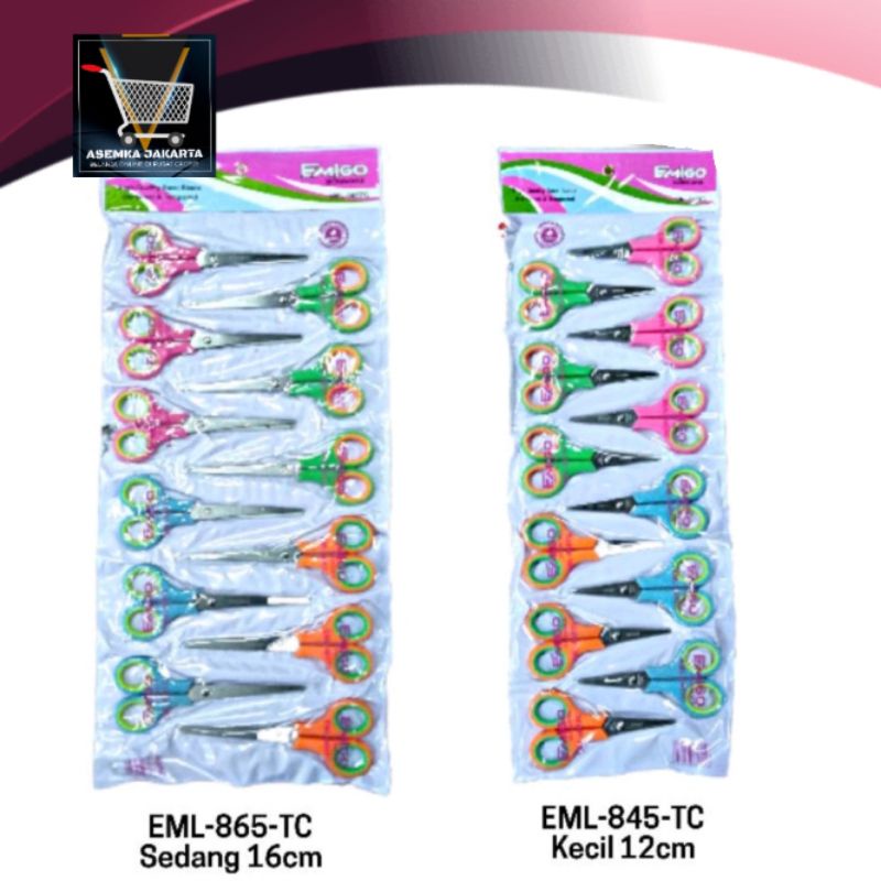 

[AJ] Gunting Kertas(12pcs) Sedang kecil Emigo Warna Motif Gagang Bolong Bulat lapis karet grosir