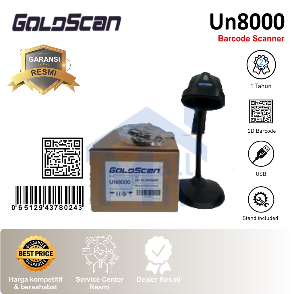 Mdn  ( Bisa Cod ) BARCODE SCANNER 2D GOLDSCAN UN8000 GOLDSCAN UN-8000 UN 8000 BARCODE TEMBAK PETAK BATANG GARANSI RESM