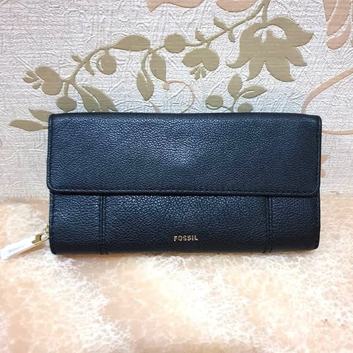 dompet Fossil Jori Flap Wallet Black leather original