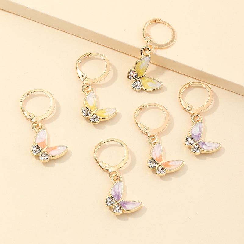 LRC Anting Tusuk Fashion Dripping Butterfly Alloy Earrings With Diamonds K37034